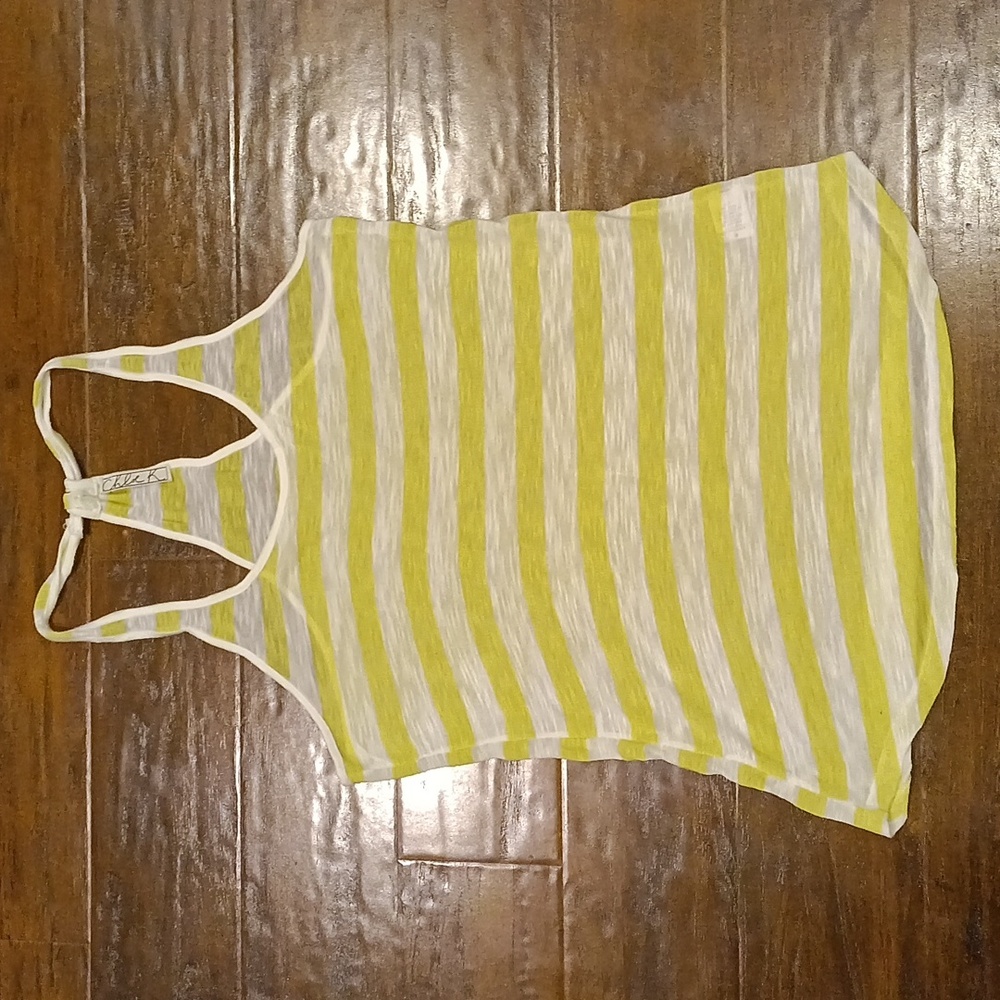 Chloe K Women's Yellow & White Stripes Knit Tank Top Sheer Racerback Size Medium